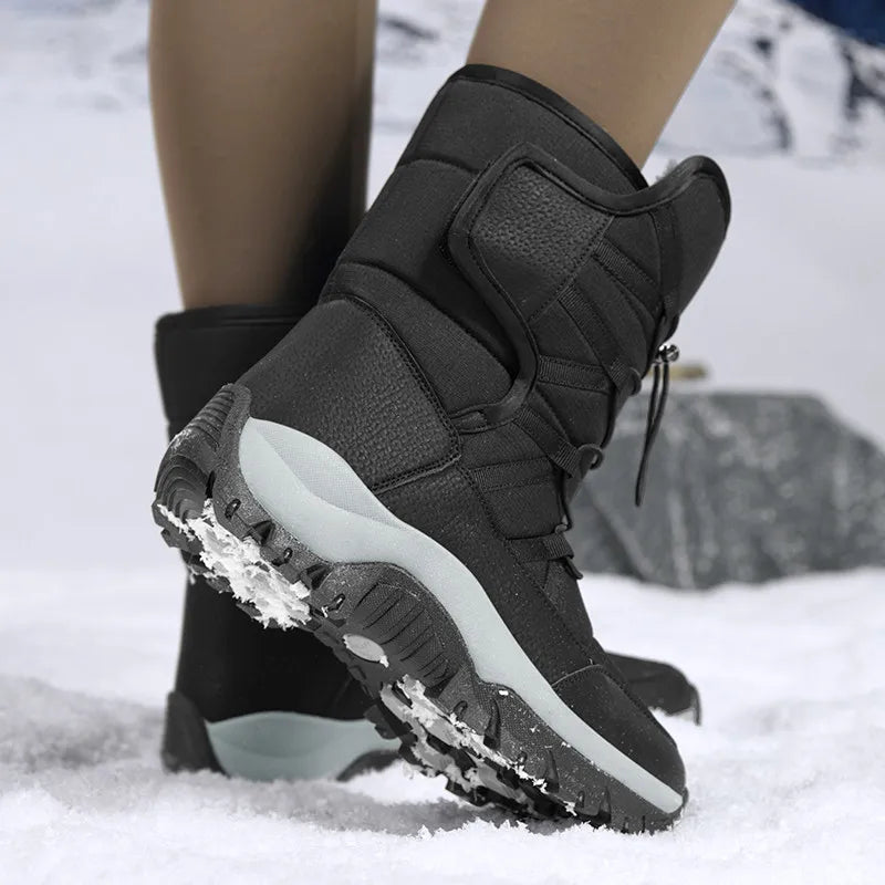 Botines de invierno para mujer, botas de nieve para mantener el calor, botas de senderismo con plataforma sin cordones para exteriores, botas de felpa gruesas para mujer