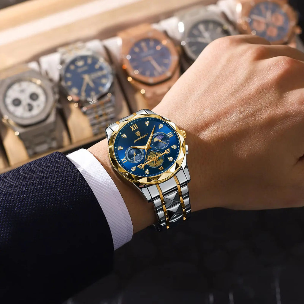 Reloj de pulsera creativo POEDAGAR para hombre, reloj de cuarzo empresarial de acero inoxidable, cronógrafo, resistente al agua, luminoso, a la moda