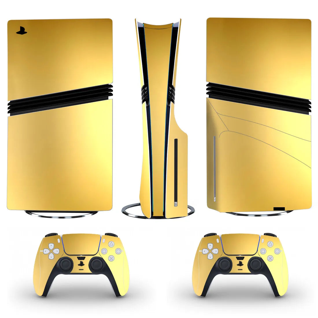 Adhesivo de vinilo color metal cepillado dorado para consola PS5 Slim (disco/digital) y 2 controles, funda para PS5 Pro (disco)