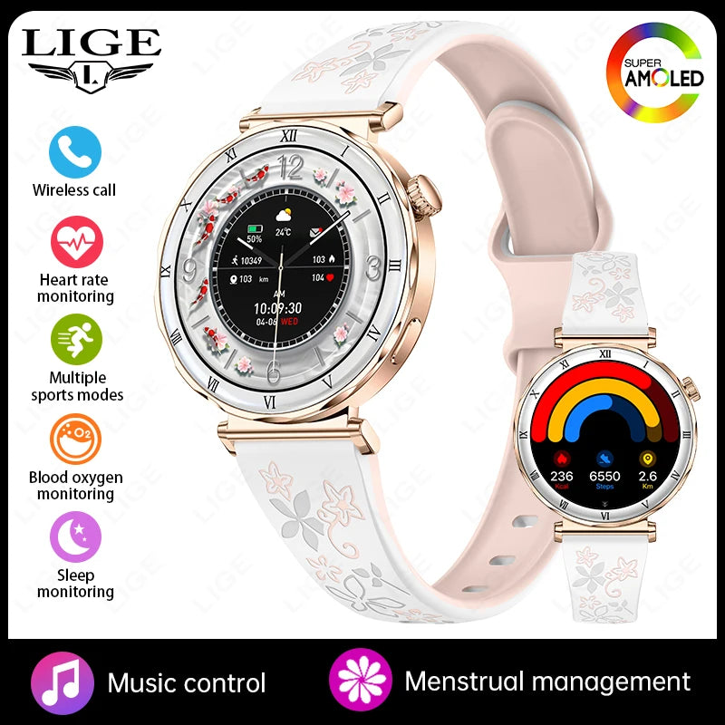 Reloj inteligente LIGE para Android e iOS, ultrafino, para mujer, con pantalla siempre encendida, pulsera deportiva, llamadas Bluetooth y pantalla AMOLED