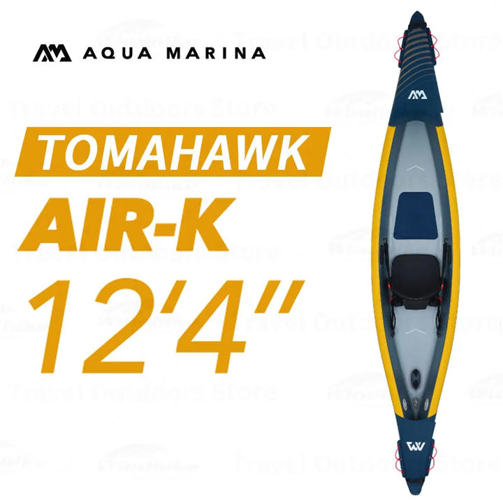 AQUA MARINA Bote Inflable para Remar, Canoa para 1-3 Personas, Doble Capa de PVC Reforzado, con Juego de Asientos Inflables, Kayak TOMAHAWK