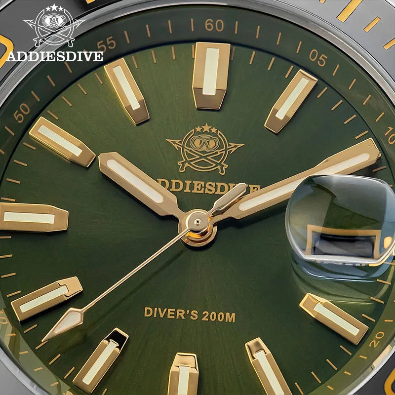 ADDIESDIVE Nuevo Reloj de Buceo de Lujo para Hombre AD2510, 41 mm, Esfera de Esmalte Luminosa BGW9, Corona Atornillada, Correa de Acero Inoxidable Duradera