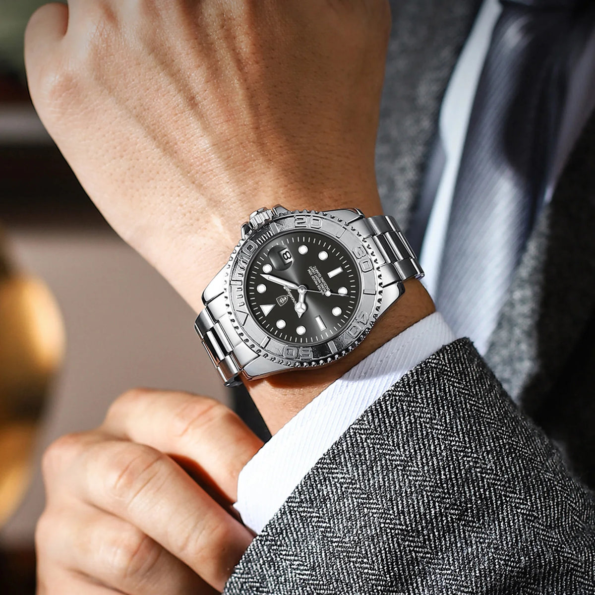 POEDAGAR Top Original Quartz Men's Watches Stainless Steel Date Fashion Wristwatch For Men Waterproof Luminous Classic Man Watch