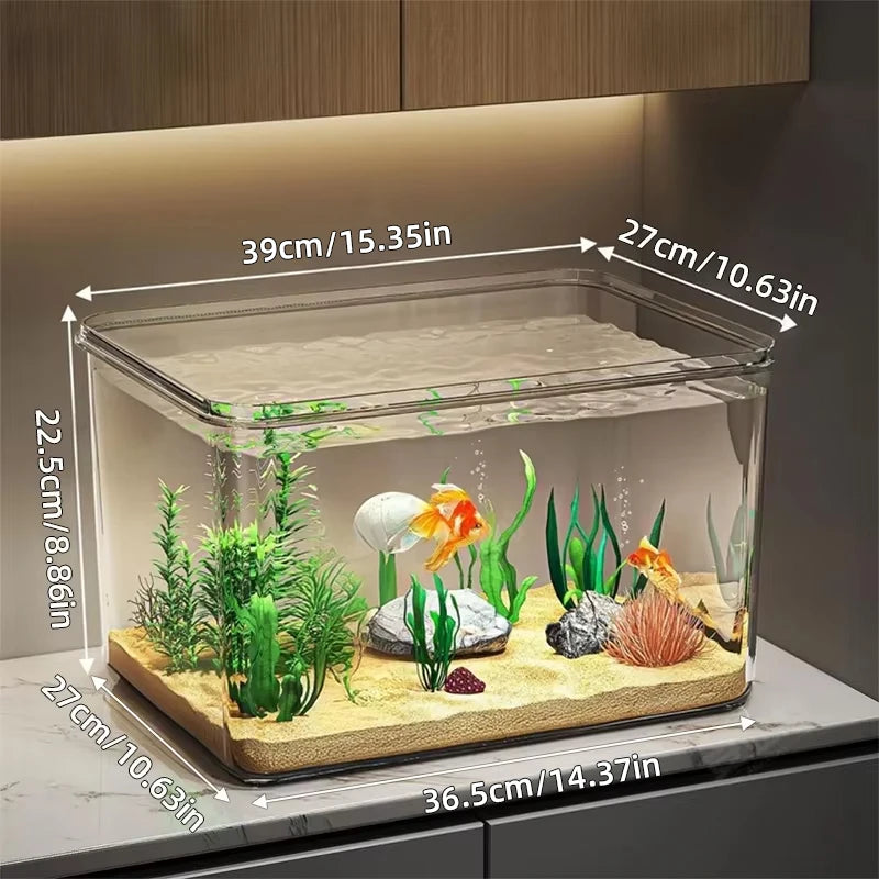 Mini acuario de escritorio con vista panorámica de 360°, pecera de cristal transparente, paisaje ecológico, decoración para el hogar, caja de agua para peces dorados