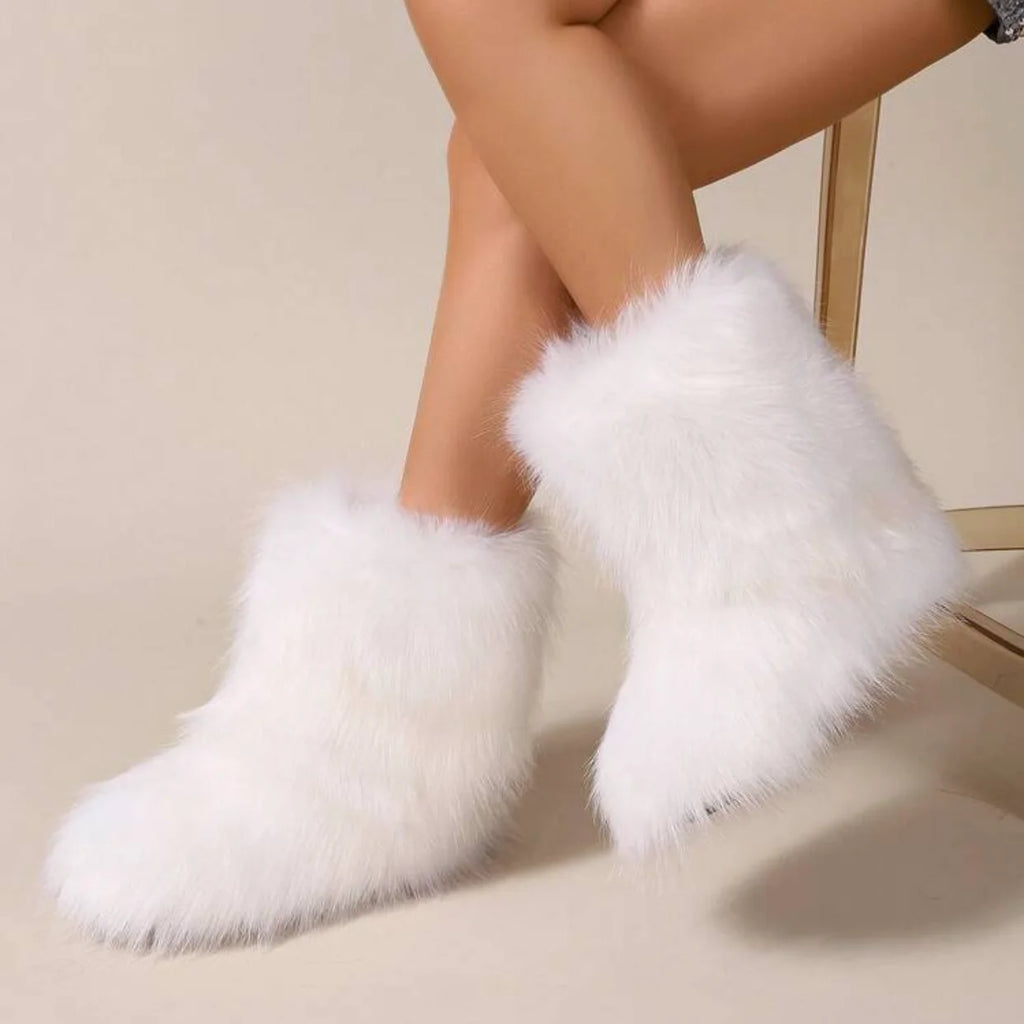 Botas de piel para mujer, botas de nieve de piel sintética peludas y esponjosas de lujo para invierno, botines de plataforma impermeables con cordones, botas de esquí rosas 2024