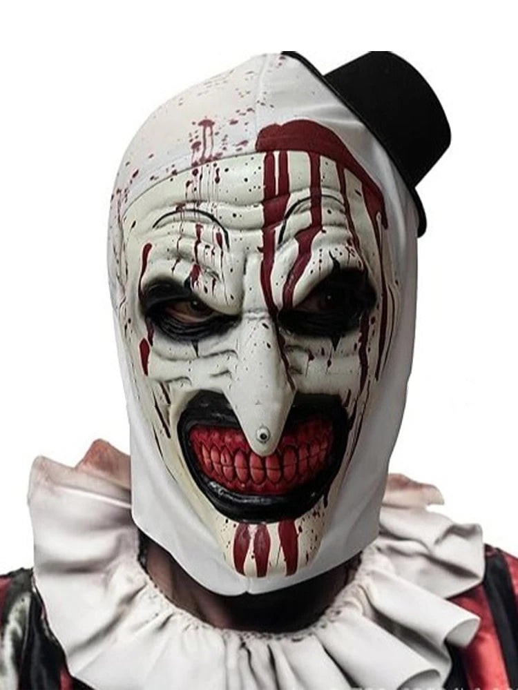 Máscara de payaso de terror de Halloween, disfraz de Art the Clown, máscara de cabeza completa con salpicaduras de sangre para fiesta, cosplay y casa embrujada