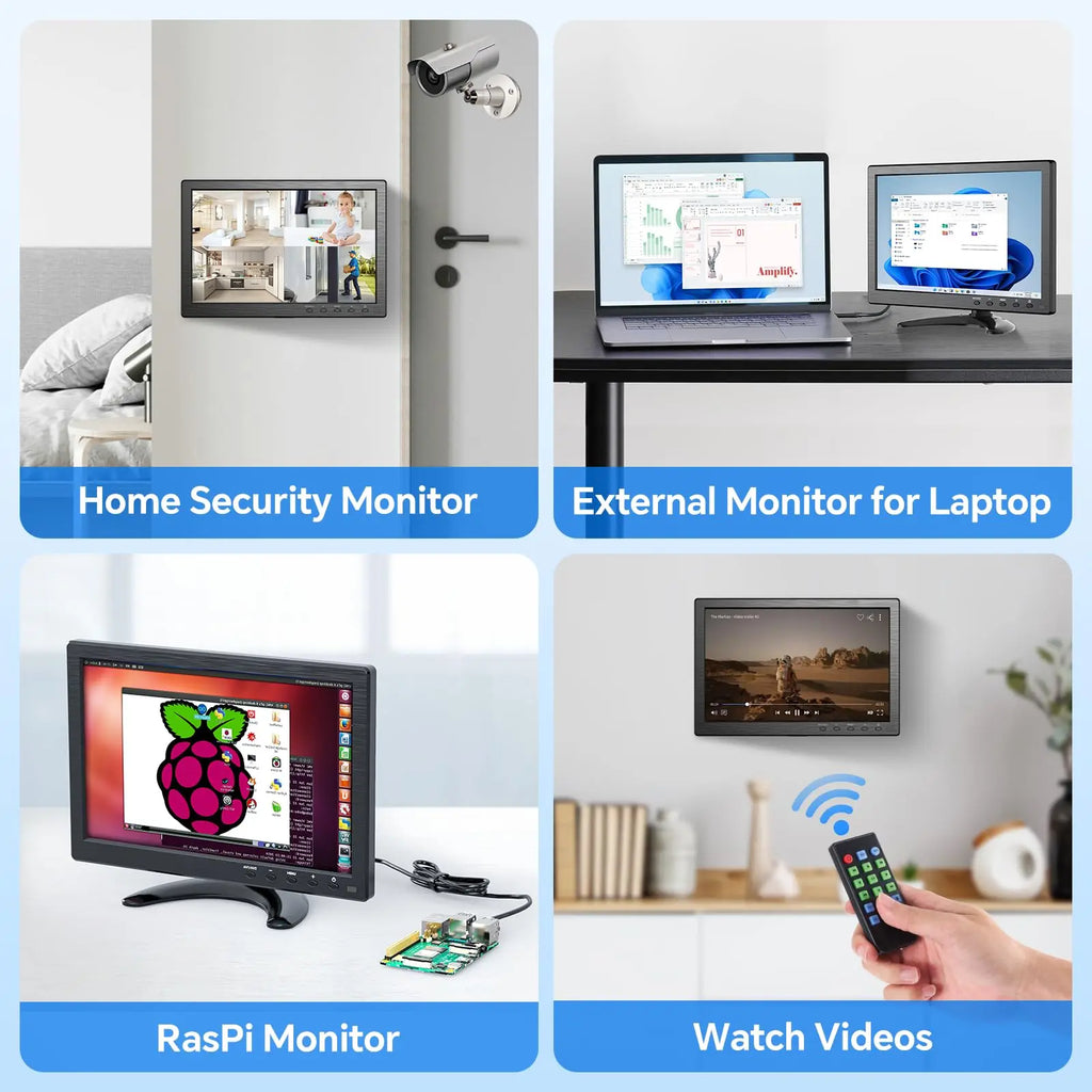 Monitor de seguridad Eyoyo de 10 pulgadas con pantalla LCD de resolución HD 1366 x 768; compatible con montaje en pared; entradas HDMI, VGA, AV, BNC y USB; altavoces integrados; para ordenador, PC, cámara y NVR