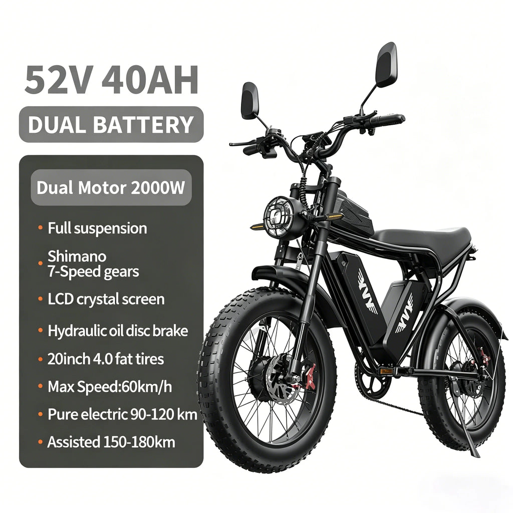 YVY/RAYZEPH C20MAX Ebike EU Stock 2000W 20*4" Inch Fat Tire Electric Bike 52V 40Ah Removable Battery 7-Speed Gears Dual Hydraulic Braking Adu