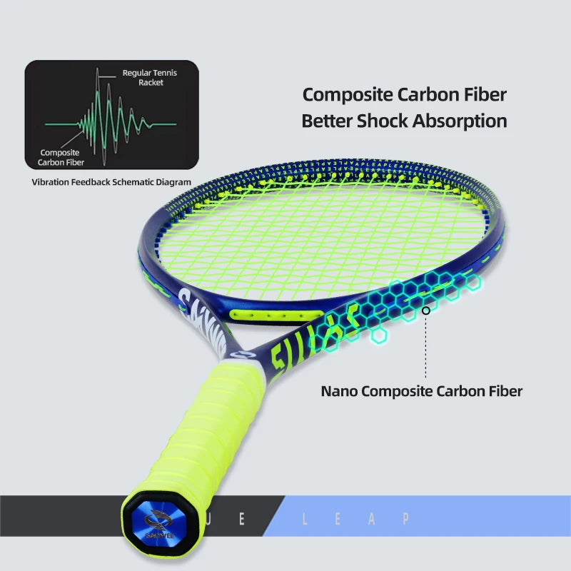 Raqueta de Tenis Blue-Leap de Fibra de Carbono, 345±10g Encordada, 60-65lbs, Absorción de Impactos, Apta para Atletas Profesionales de Alto Rendimiento