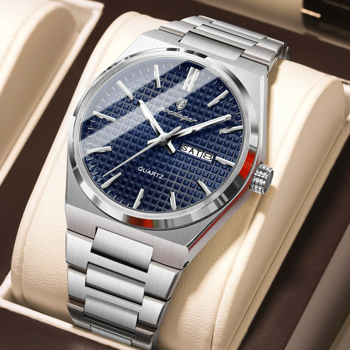 Reloj de pulsera para hombre de la marca de lujo POEDAGAR, resistente al agua, luminoso, de acero inoxidable, con fecha y día, reloj de cuarzo para negocios
