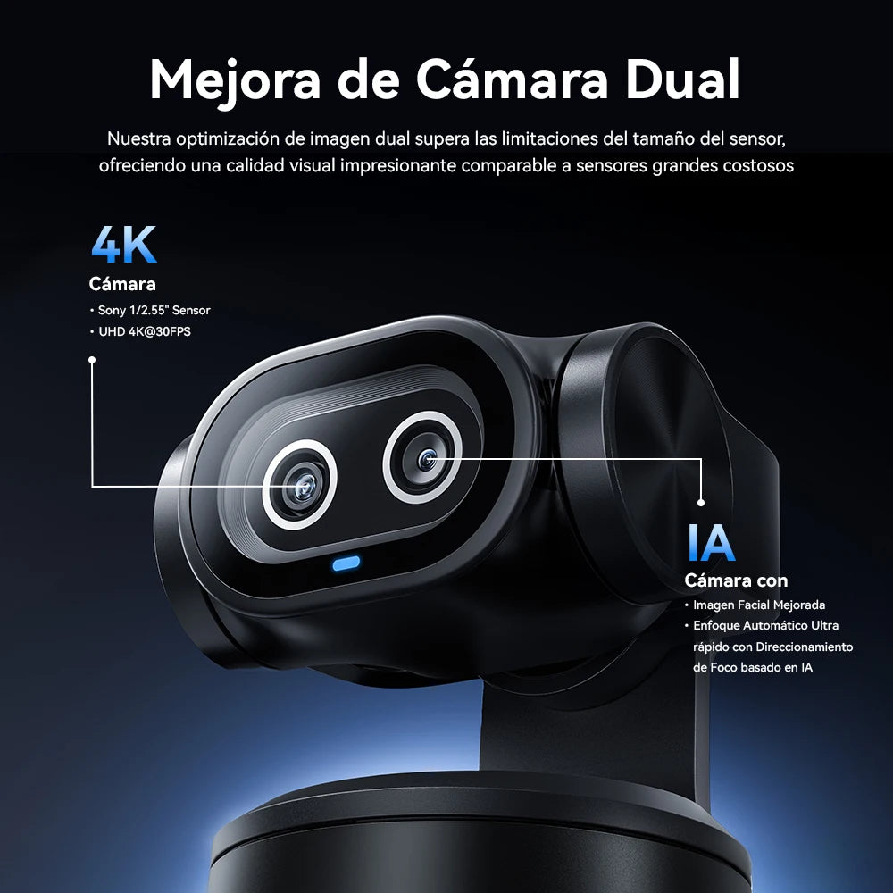 Cámara Web 4K PTZ con Control por Gestos, Enfoque Automático, Seguimiento por IA, Cámara de Video para Streaming EMEET PIXY de Doble Lente con Sensor Sony