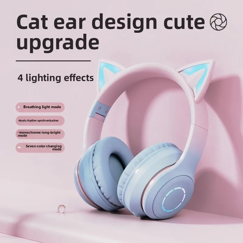 Nuevos Auriculares Bluetooth RGB de Diadema Más Vendidos, Color Degradado, LED Luminoso, Orejas de Gato, Auriculares Inalámbricos, Lindos Auriculares para Chicas