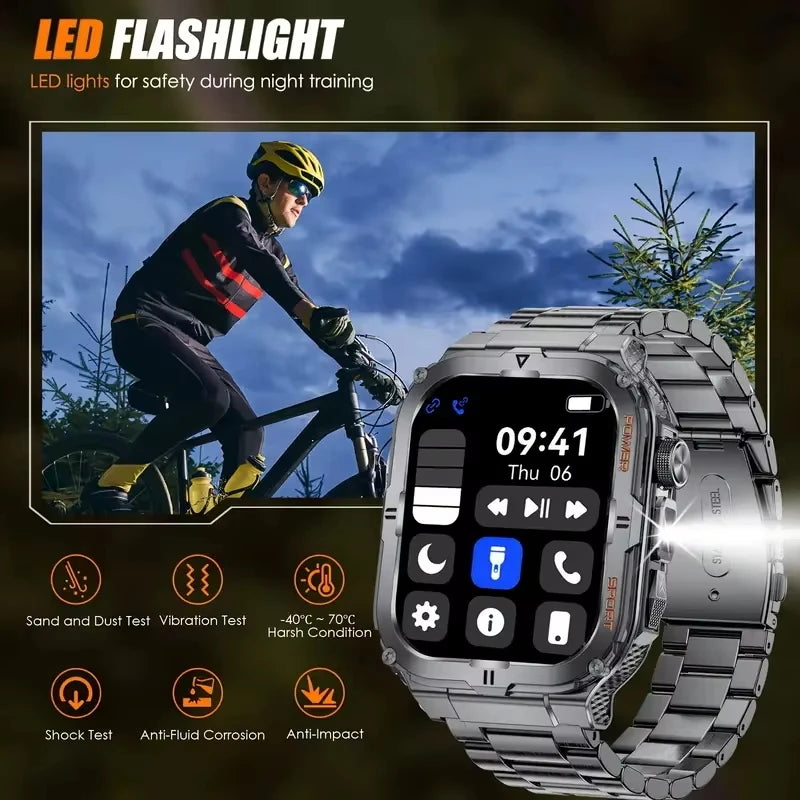 Reloj inteligente para hombre 2026, linterna LED, resistente al agua IP68, reloj deportivo para exteriores, monitoreo de salud, rastreador de actividad física para iOS y Android