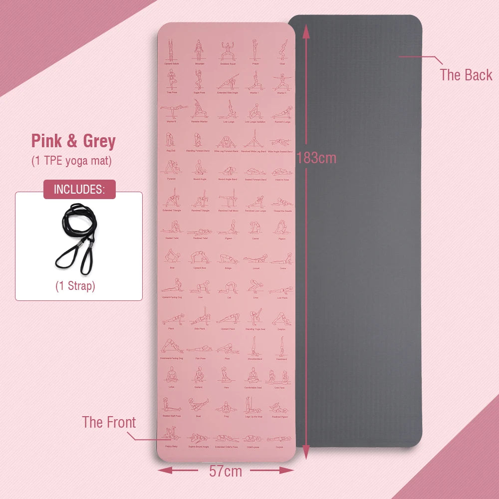 Estera de Yoga TPE antideslizante con patrón 183*57cm 6mm estera de gimnasia de alta densidad ecológica adecuada para esteras deportivas de Yoga y Pilates