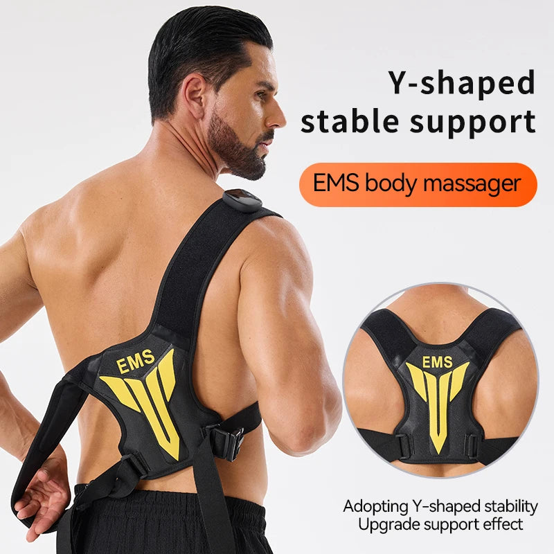 Estimulador muscular eléctrico EMS, masajeador para aliviar el estrés con vibración para espalda y hombros, tóner muscular inteligente, postura corporal correcta, carga USB