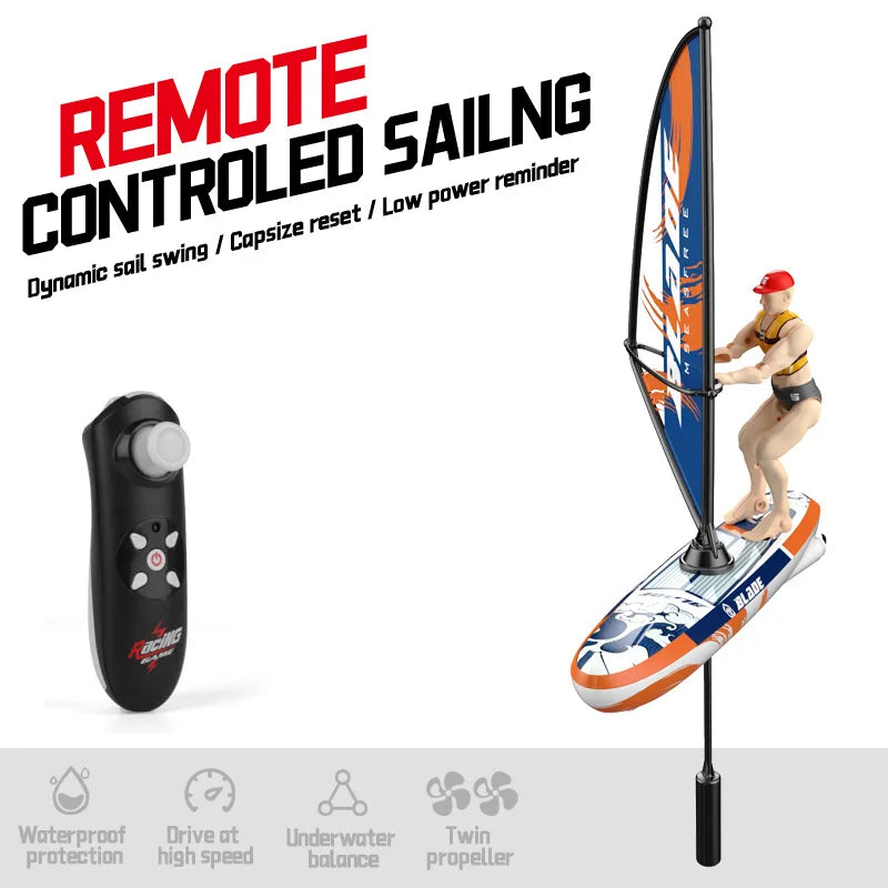 Barco de vela RC, lancha rápida a control remoto 2.4G, modelo de juguete de carreras, kayak oscilante deslumbrante, juguete acuático competitivo para piscina y exteriores para niños