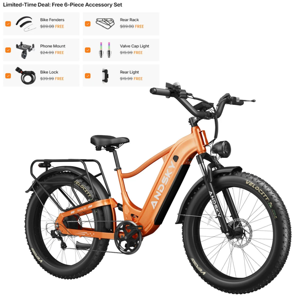 ANDSKY Gravita SO Electric Bike for Adults 7-Speed Gears City Commuter E-bike 120KM Long Range 48V 20Ah Removable Battery 26"x4" All-Terrain Fat Tires Electric Bicycle Hydraulic Disc Brakes
