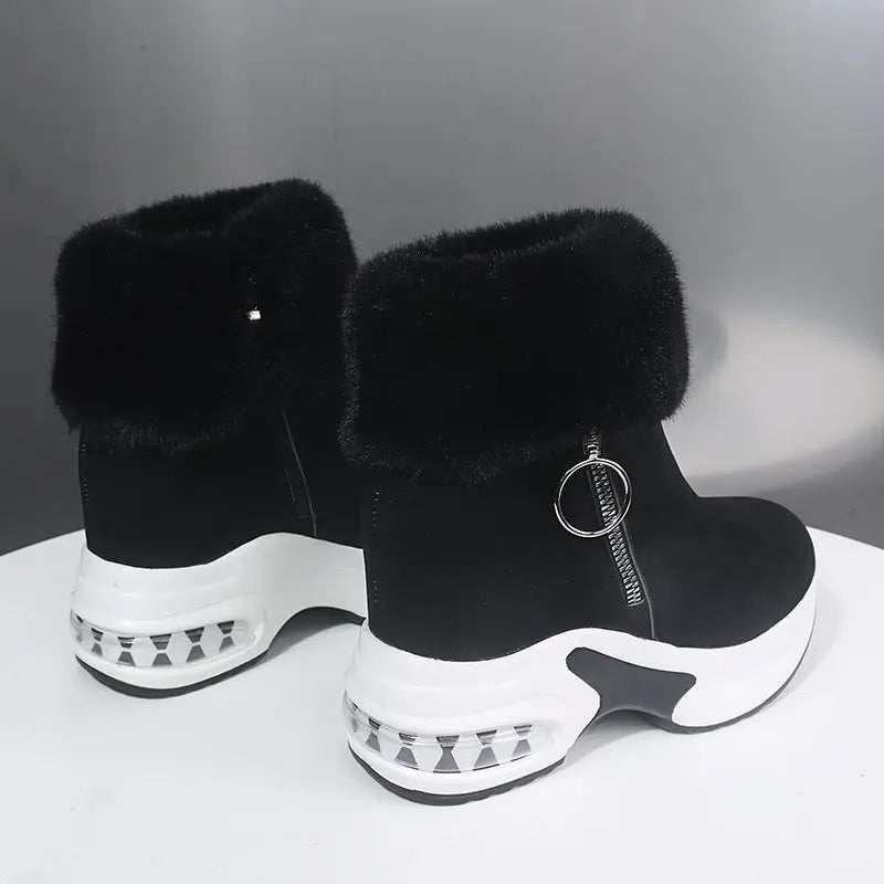 Zapatillas de deporte cálidas para mujer, botas cortas informales con forro de empuje y cremallera lateral, botas de nieve hasta el tobillo para mujer, botas de cuña con plataforma