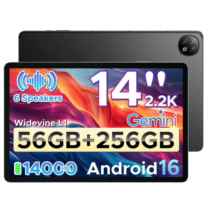 Tablet PC DOOGEE U14 2 en 1 de 14 Pulgadas con Pantalla Incell 2.2K, Gemini Ai, Batería de 14000mAh, 56GB de RAM (8+48), 256GB de ROM, Cámara Principal de 16MP, Widevine L1 Compatible con Tablet PC