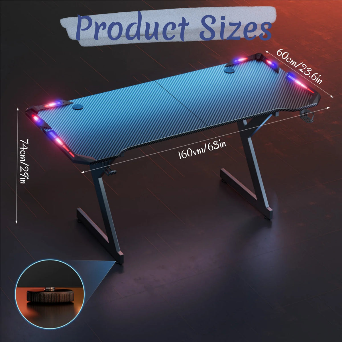 Escritorio gamer en Y de 160 cm con luces RGB en el borde y base triangular