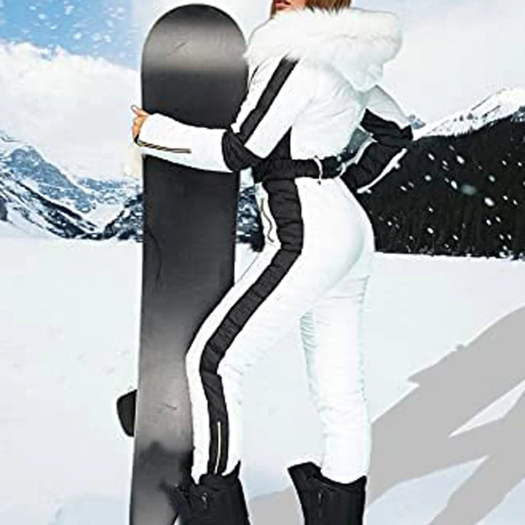 Monos de esquí de invierno para mujer con capucha de manga larga impermeable a prueba de viento esquí general elegante mono para monopatín ropa de una pieza
