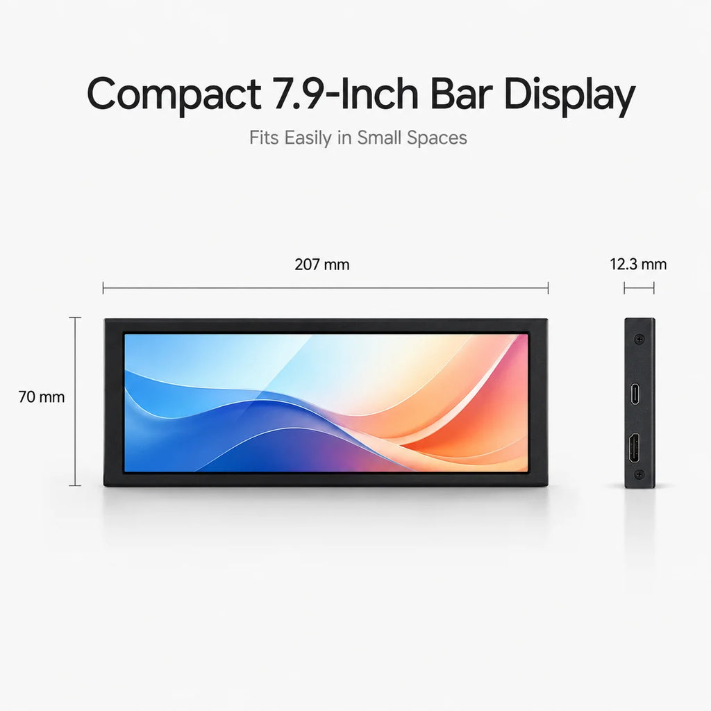 LESOWN Monitor táctil de 6,9/7,9 pulgadas, pantalla táctil HDMI larga de 1280 × 400 para Raspberry Pi, monitorización de temperatura del hardware del PC