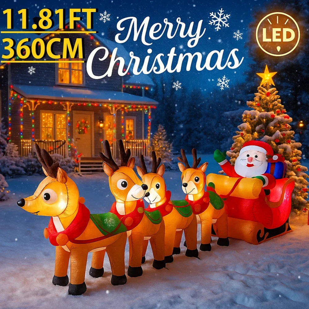 Juguete inflable de Papá Noel de 10,17 pies, trineo, Reno, decoración de patio de Navidad, suministros de Navidad iluminados con LED, adorno para el hogar, regalo festivo