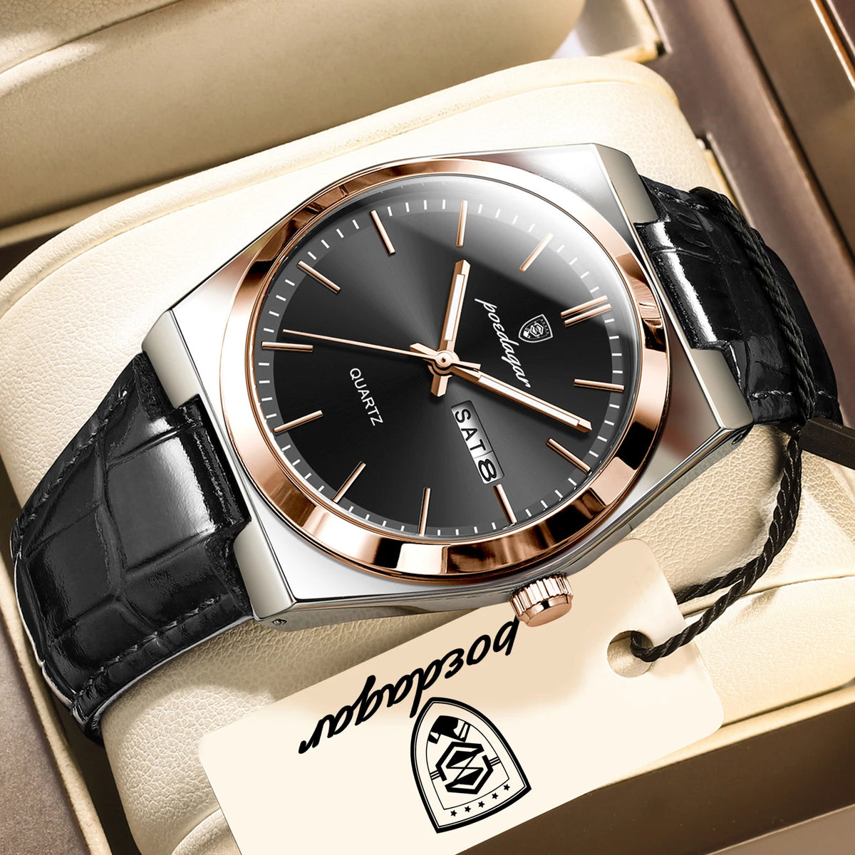 Reloj de pulsera para hombre POEDAGAR de cuarzo, moderno, casual, resistente al agua, luminoso, con fecha y día, de cuero, para negocios y actividades al aire libre