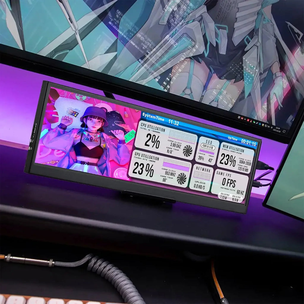 Wisecoco-pantalla secundaria de 12,6 pulgadas, Monitor táctil IPS, barra estirada, LCD, 1920x515, para ordenador portátil Aida64 Sub CPU GPU