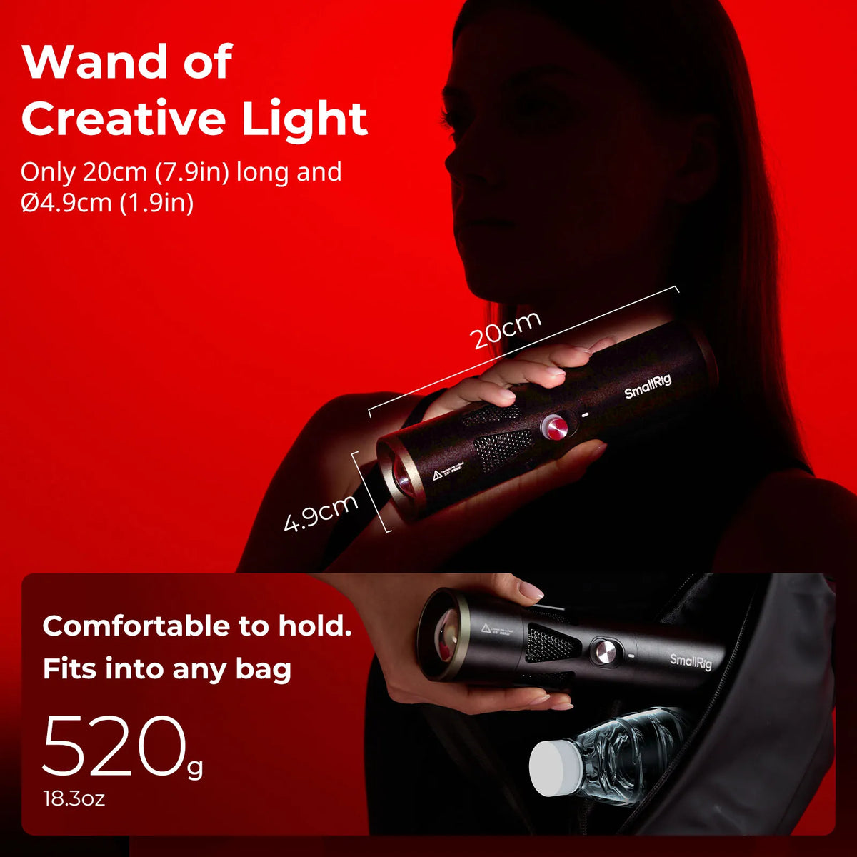 SmallRig RF 20C RGB Linterna LED Portátil para Fotografía, 20W, Regulable, 5 Colores, con 20 Filtros de Luz con Patrones, 10000mAh, para Video