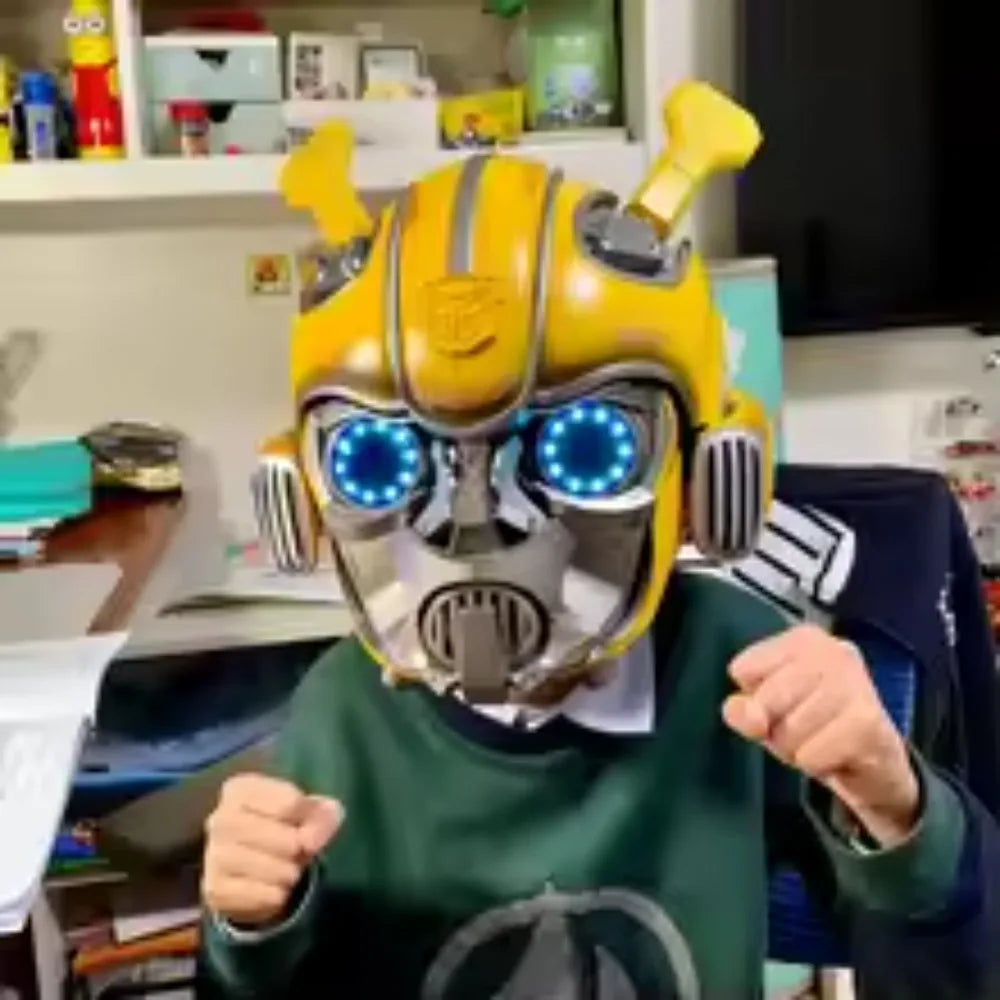 Casco de Iron Man Mk5, Casco de Bumblebee Optimus Prime, Casco Usable 1:1, Máscara con Control por Voz, Figura de Acción, Base Bluetooth, Ojos con Luz