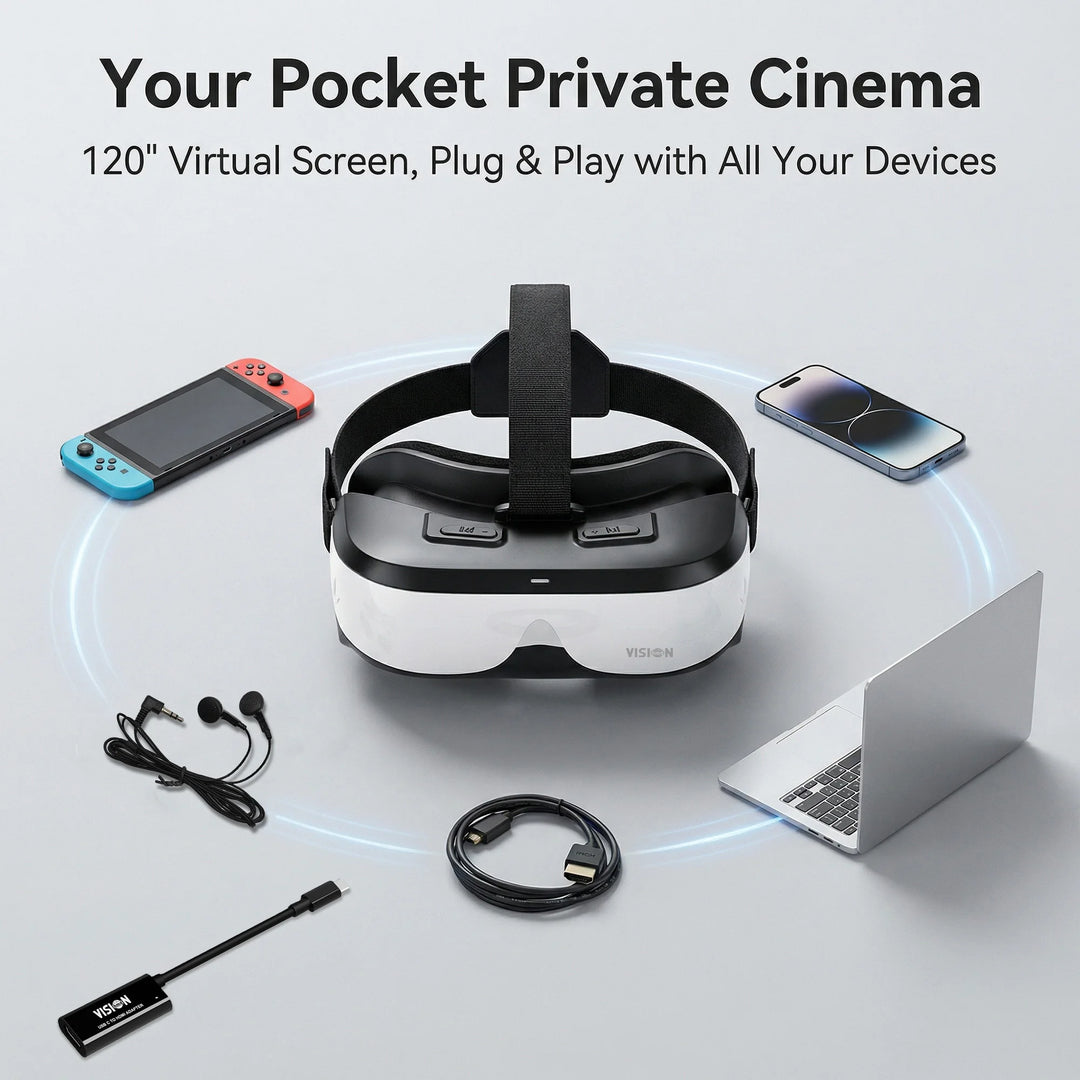 Gafas VR, gafas FPV, gafas de TV portátiles con pantalla virtual de 300”, cine personal, pantallas duales de 720P, ajustables para miopía