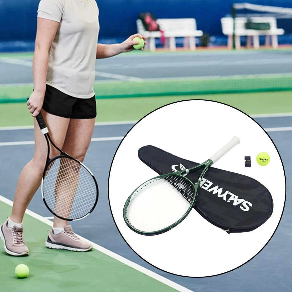 Raqueta de tenis ligera de fibra de carbono con mango antideslizante, herramienta de entrenamiento con bolsa para adultos y principiantes