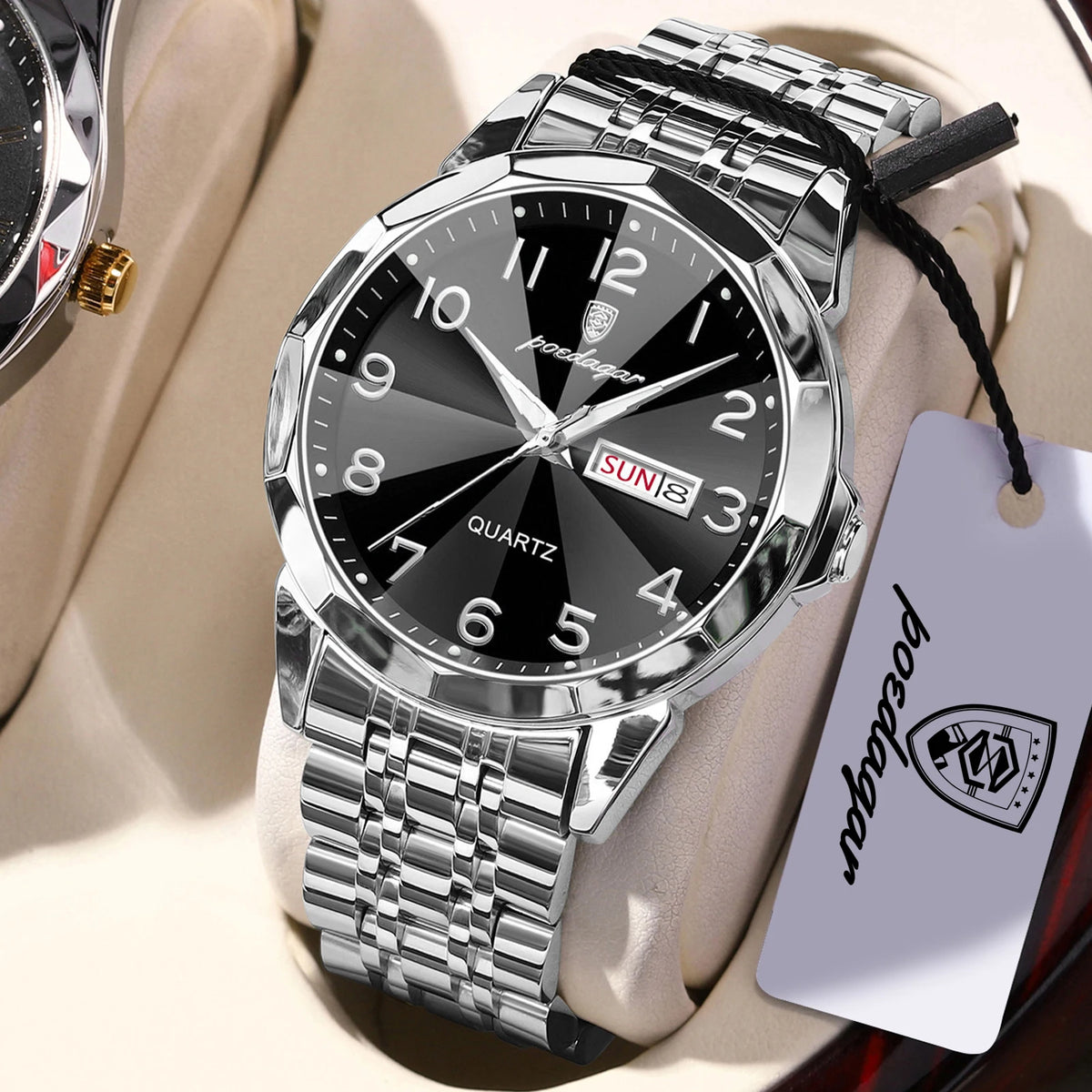 POEDAGAR Top Luxury Men Wristwatch Waterproof Luminous Date Week Man Clock Business Stainless Steel Quartz Fashion Men's Watches