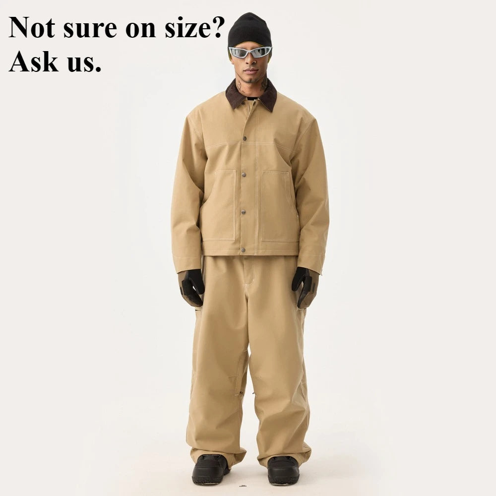 GSOU SNOW Traje de esquí americano holgado, ropa de invierno a prueba de viento, cálida, de talla grande, conjunto de chaqueta y pantalones de snowboard con bloques de color, súper holgado
