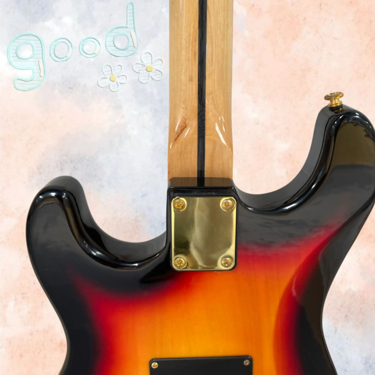 Guitarra eléctrica con acabado degradado que imita el atardecer y herrajes dorados, protector de cuerdas retro de color negro, guitarras con pastillas SSS, ideal para los amantes del rock.