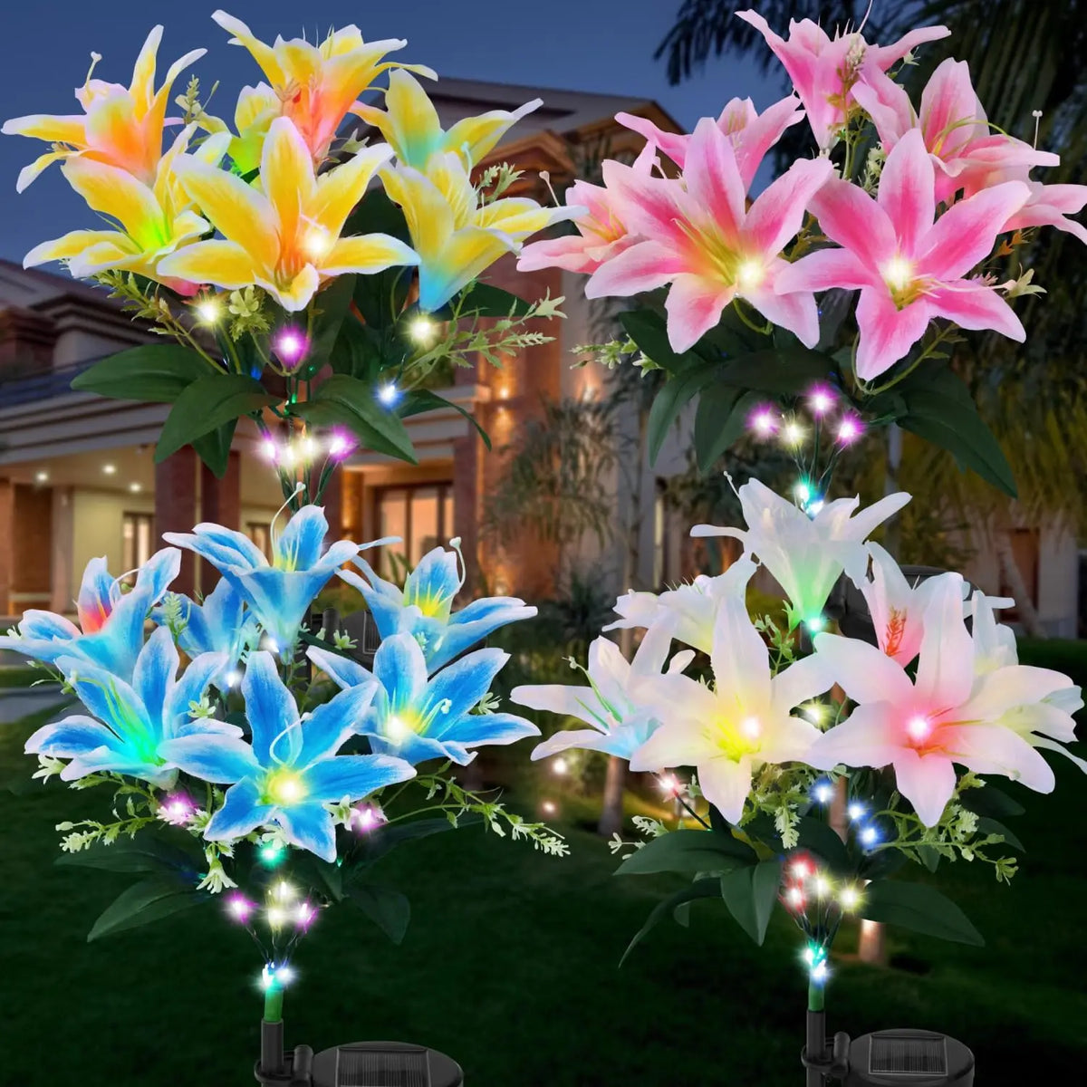 Luz Solar exterior con forma de flor de lirio Ip65, resistente al agua, alimentada por energía Solar para camino de jardín, luces de paisaje, decoración de patio