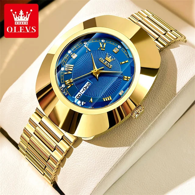 Reloj de cuarzo dorado OLEVS para mujer, moderno, elegante, con caja de acero de tungsteno, resistente al agua, reloj de pulsera de lujo original para dama, nuevo