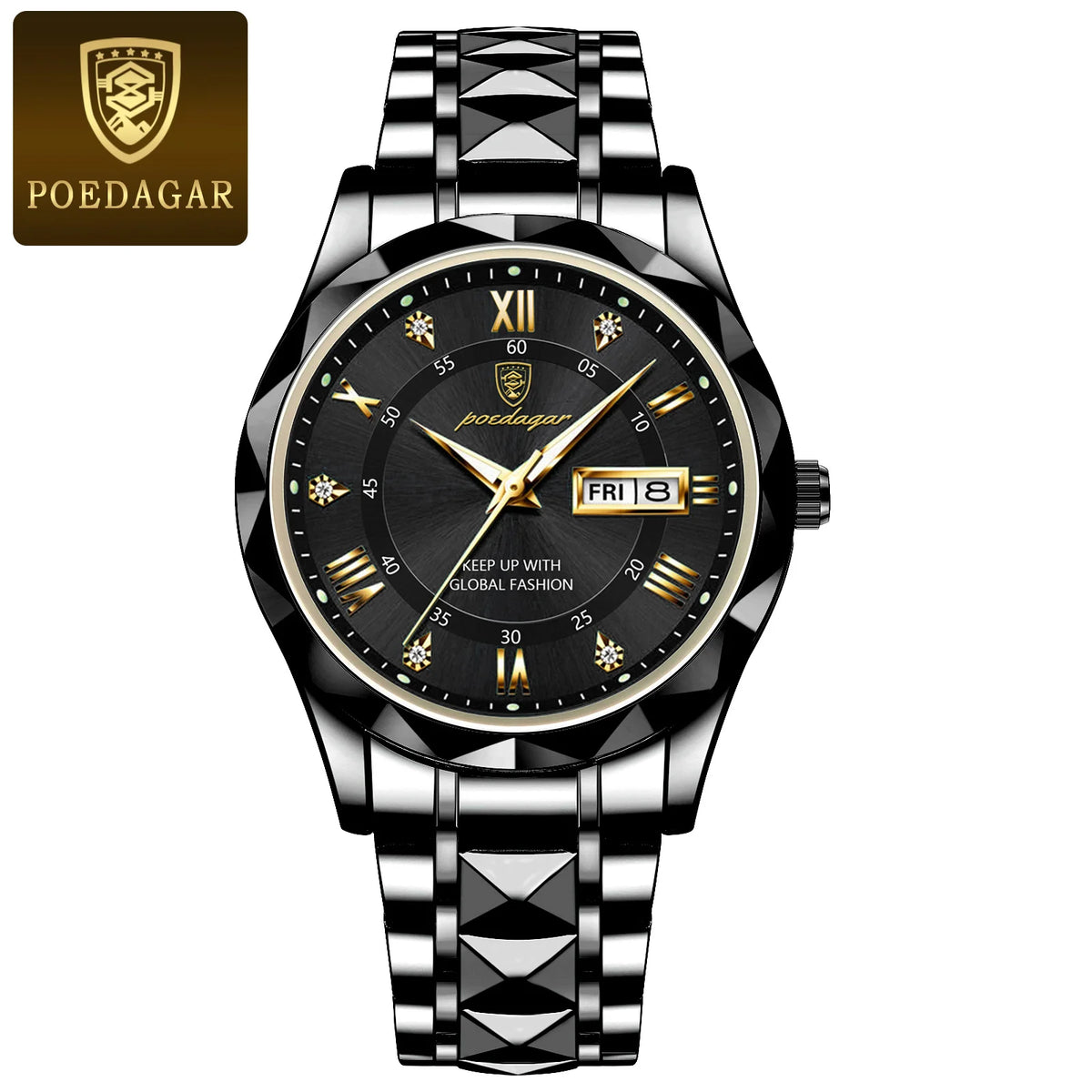 Reloj de pulsera POEDAGAR de lujo para hombre, resistente al agua, de acero inoxidable, luminoso, para hombre, fecha, semana, reloj deportivo de cuarzo para hombre