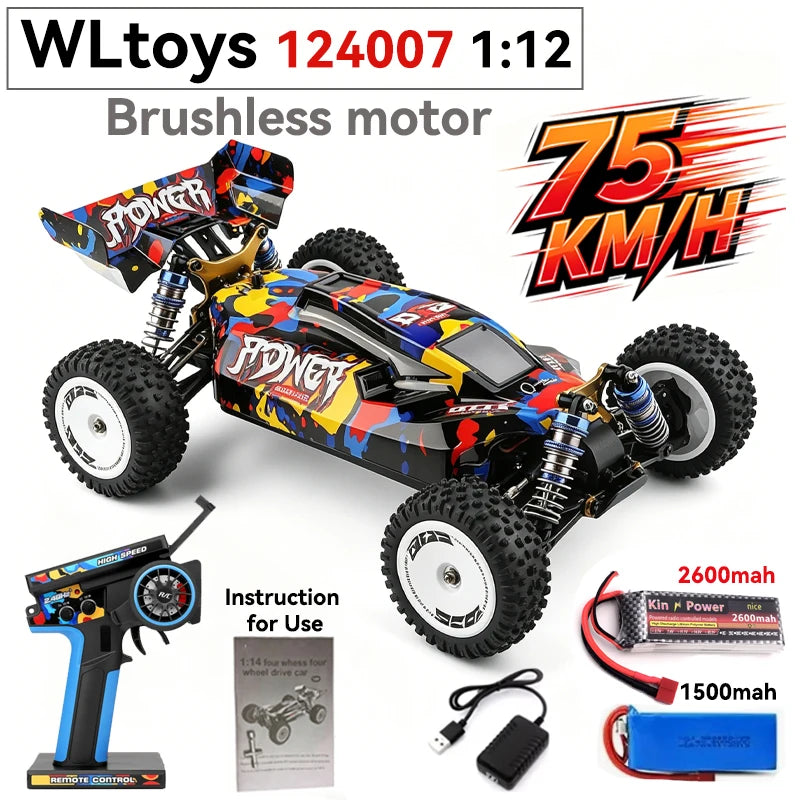 Coche RC de alta velocidad WLtoys 1/12 124017 - Vehículo eléctrico de drift 4WD sin escobillas de 75 km/h con control remoto 2.4G para carreras