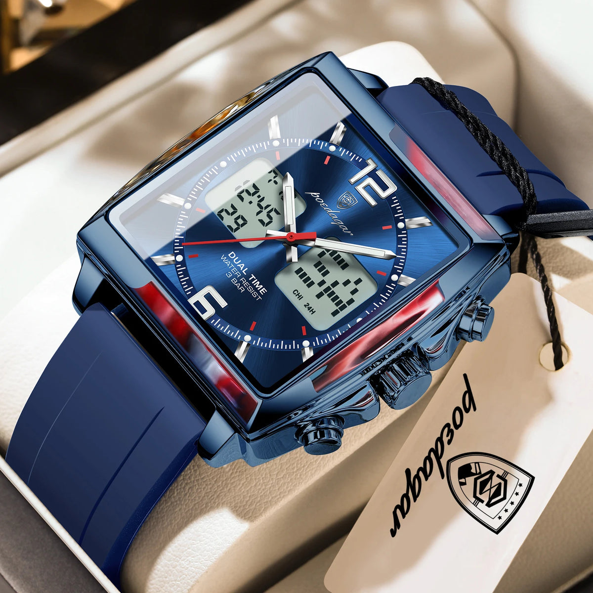 Reloj de pulsera para hombre POEDAGAR Fashion Square, cronógrafo de cuarzo con alarma LED, fecha y día, reloj militar electrónico