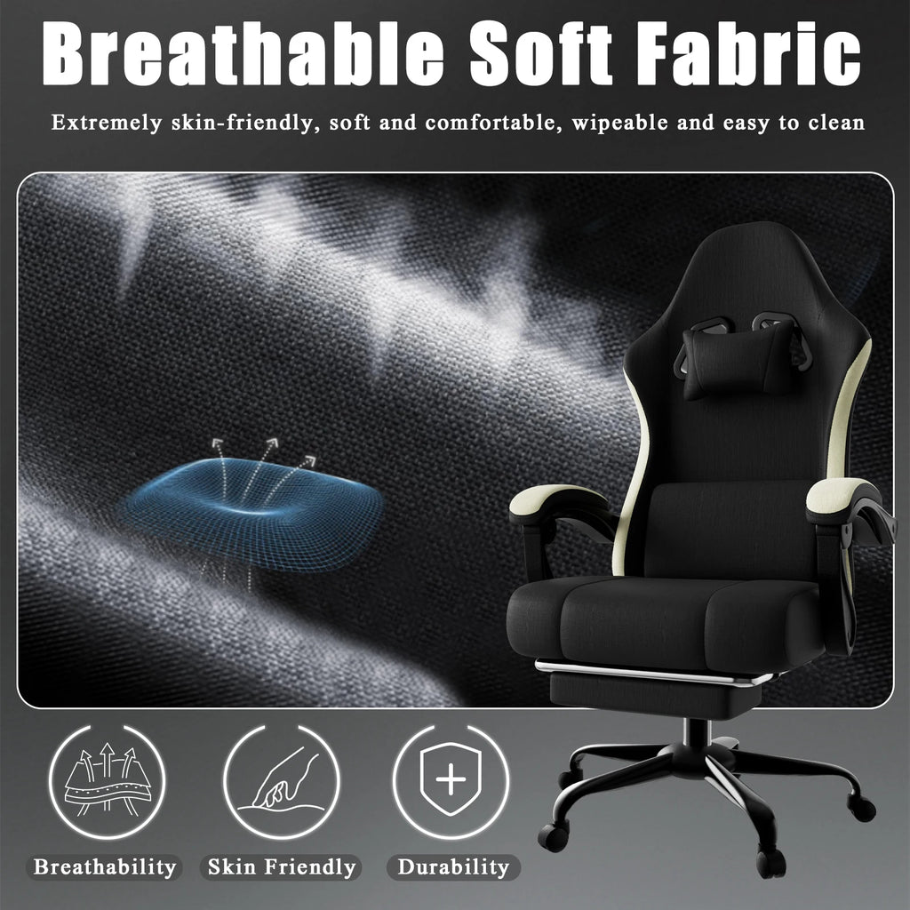Silla de gaming ergonómica con tela transpirable en el respaldo y almohadilla lumbar