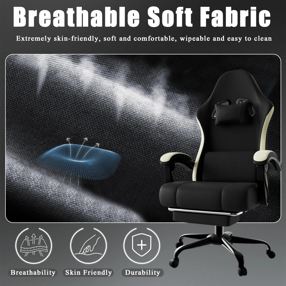 Silla de gaming ergonómica con tela transpirable en el respaldo y almohadilla lumbar
