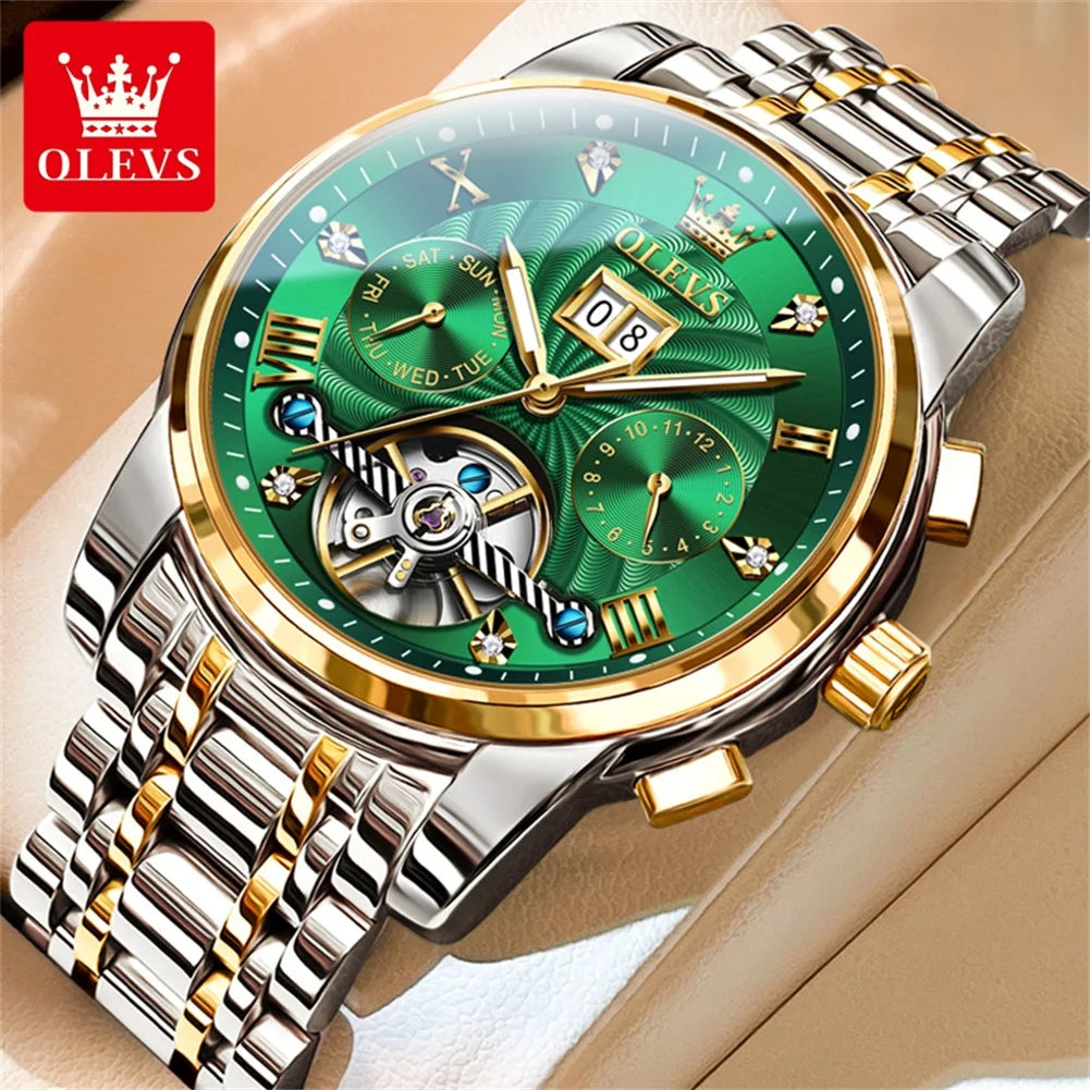 OLEVS 9910 Reloj mecánico automático multifuncional de lujo para hombre, reloj con fecha y día, regalo para hombre, resistente al agua y luminoso