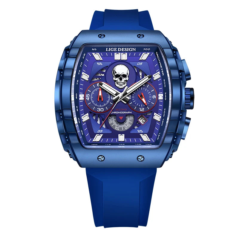 Reloj de hombre marca LIGE con esfera de calavera esqueleto, reloj deportivo militar para hombre, reloj de pulsera de cuarzo impermeable, casual, de moda y de lujo + caja