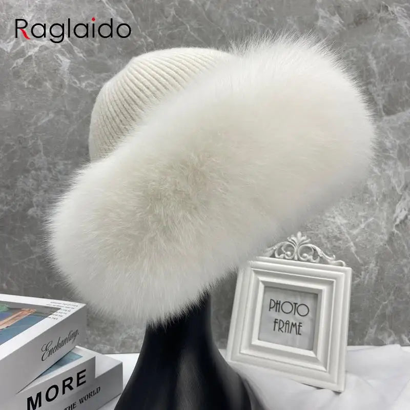Nuevos y elegantes gorros para mujer, gorro de invierno cálido y esponjoso con hueso, gorro de piel de zorro Natural grueso y suave para exteriores, sombreros de cúpula para mujer