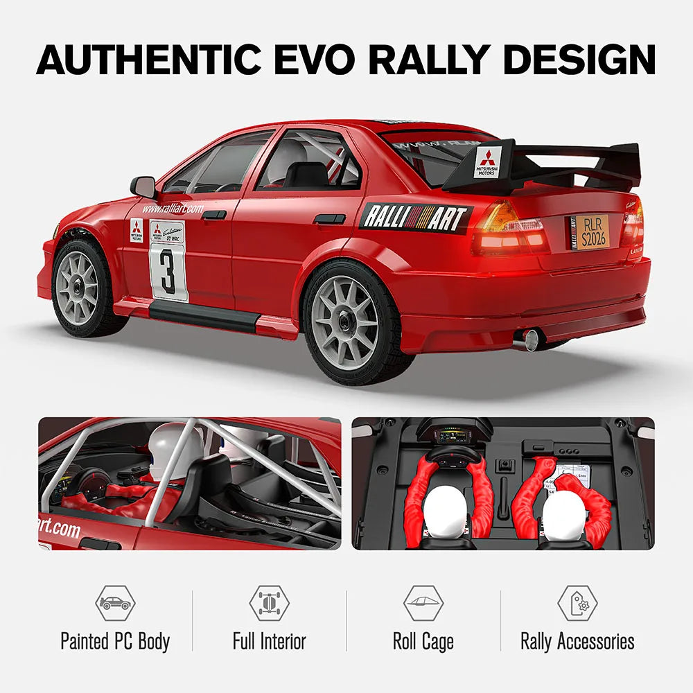 Coche de Rally RC 1/7 4WD para Mitsubishi Lancer EVO 6.5, Grado de Competición, Sin Escobillas, Alta Velocidad, RTR, Vehículo de Carreras con Control Remoto