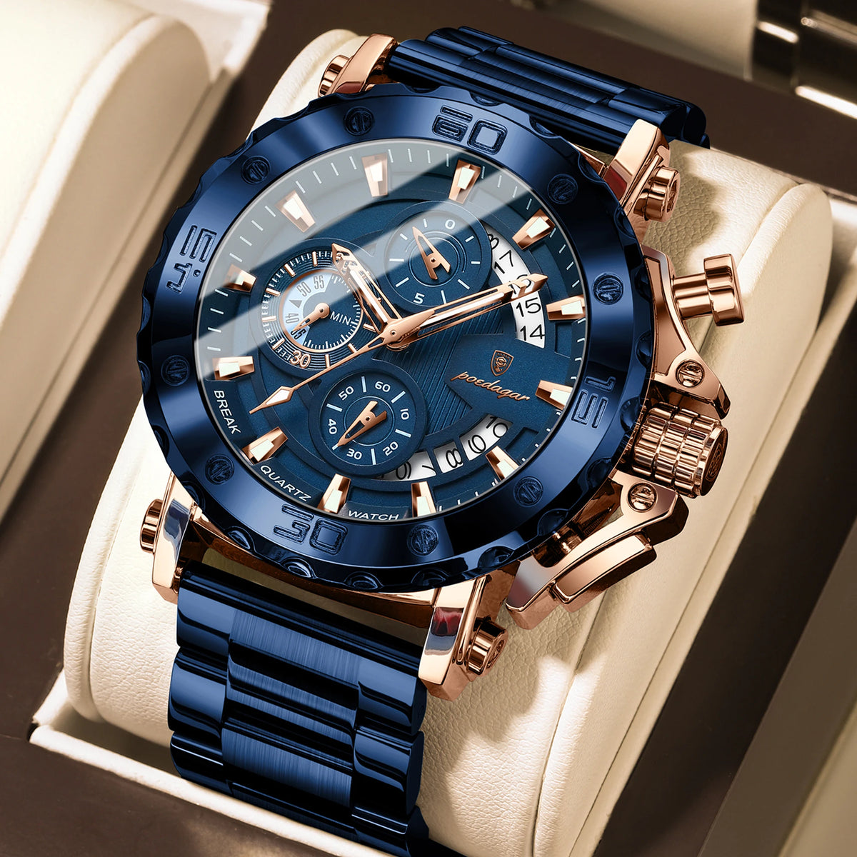 Reloj de lujo para hombre POEDAGAR, calendario, luminoso, resistente al agua, cronógrafo, de cuarzo, de acero inoxidable, reloj de moda para hombre, regalo, reloj masculino