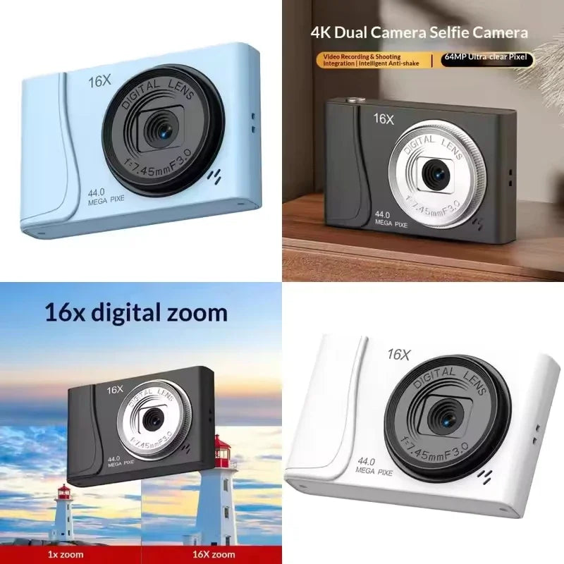 Cámara Digital 4K de 24 Millones de Píxeles, Videocámara Infantil con Zoom 16x, Cámaras Compactas con Enfoque Automático para Niños, Adultos y Principiantes en Fotografía
