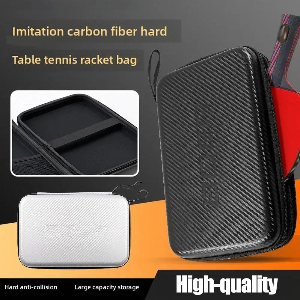 Estuche rígido de EVA para raqueta de tenis de mesa, bolsa impermeable de fibra de carbono para raqueta de ping-pong con compartimentos de almacenamiento múltiples y asa para transportar.